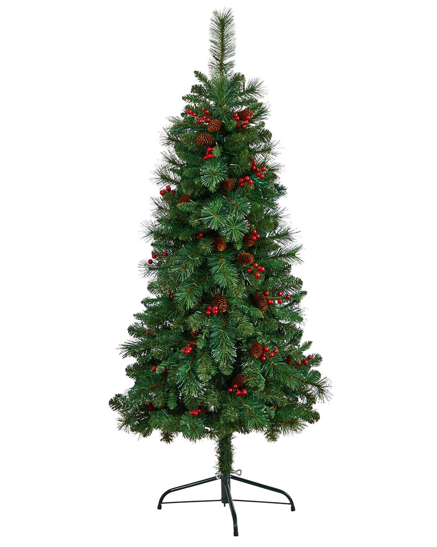 Nearly Natural 5ft. Flat Back Montreal Mountain Pine Artificial Christmas Tree In Green
