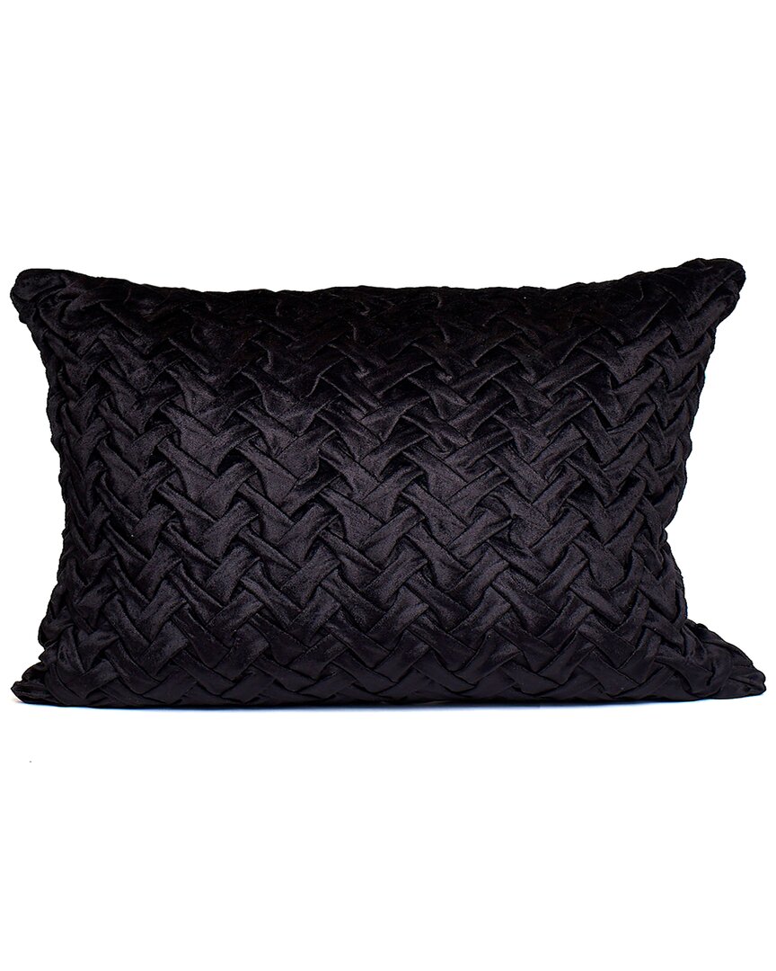 Shop Harkaari Loose V Style Smocked Velvet Throw Pillow In Black