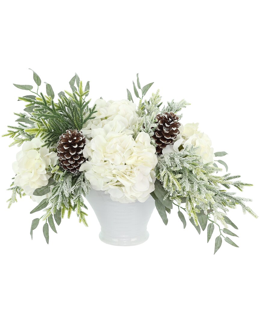 Creative Displays Farmhouse Holiday Arrangement With White Hydrangeas & Sage In White