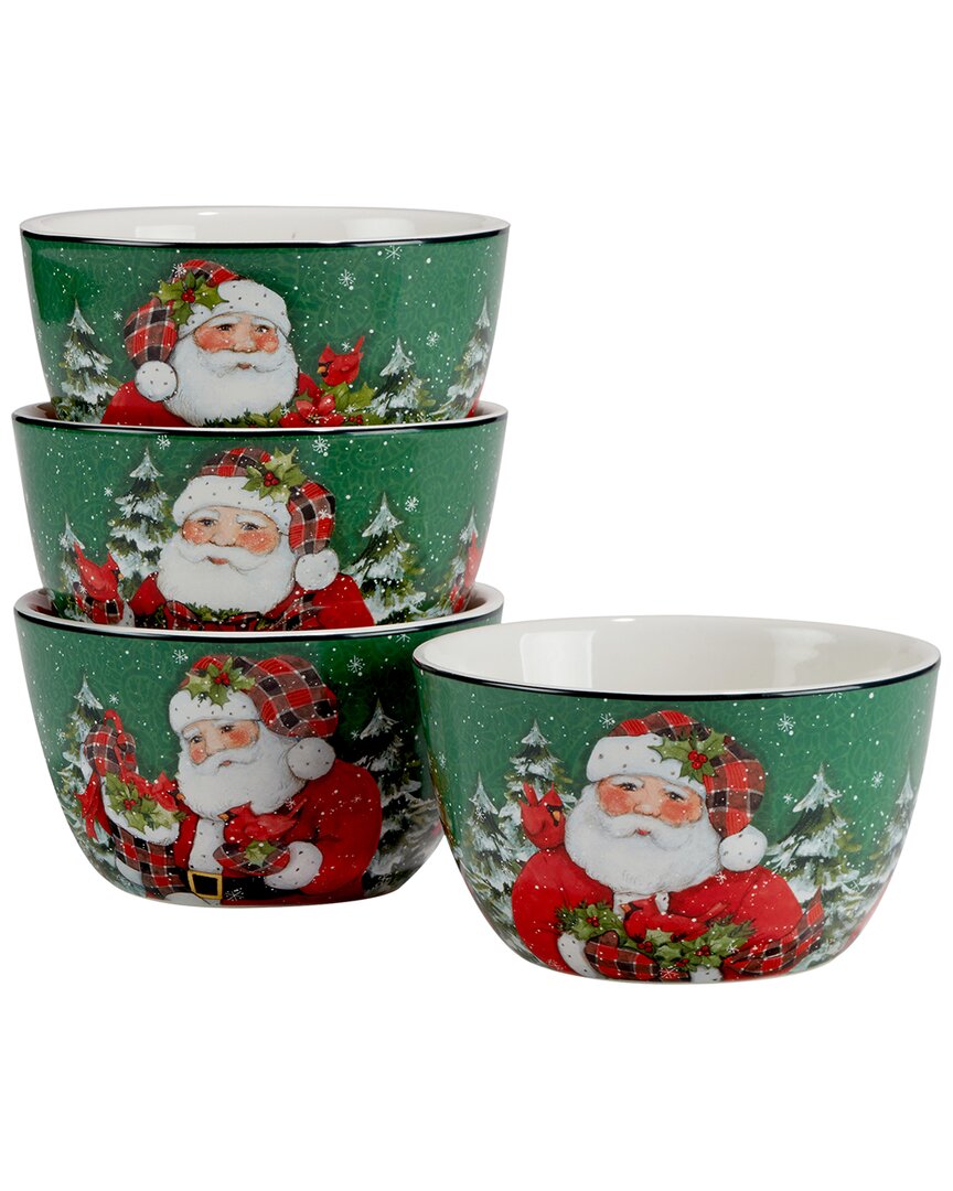 Certified International Christmas Lodge Santa Set Of 4 Ice Cream Bowls In Multi