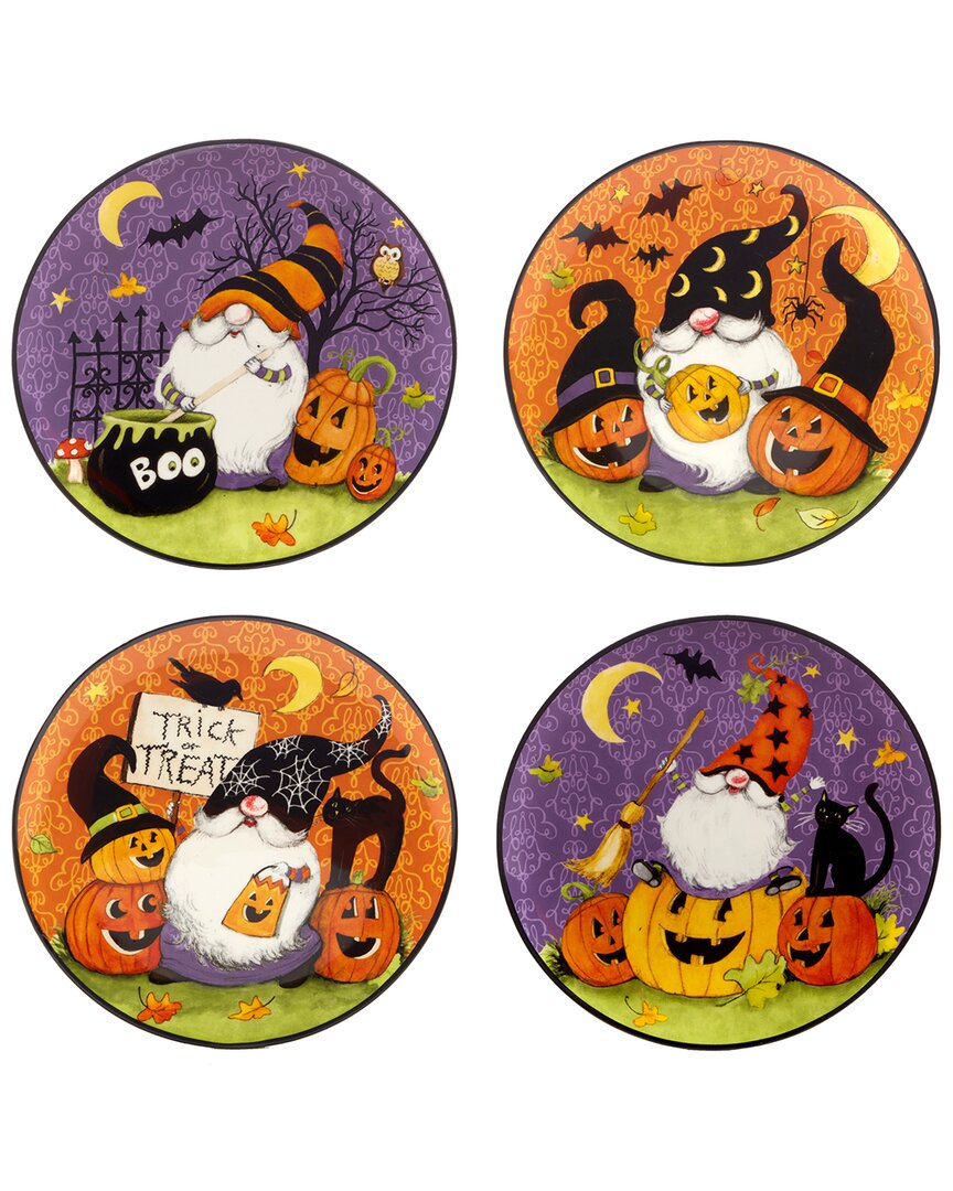 Certified International Halloween Gnomes Set Of 4 Dessert Plate In Multi