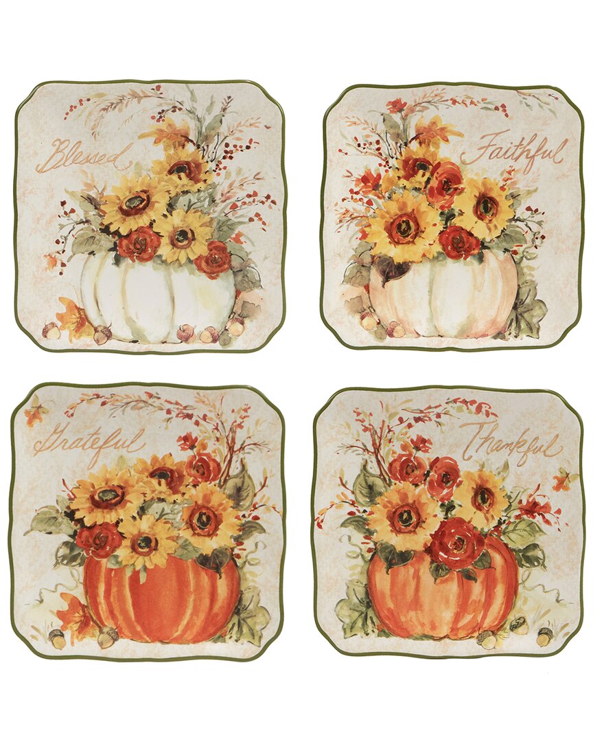 Certified International Harvest Morning Set Of 4 Canape Plates In Multi