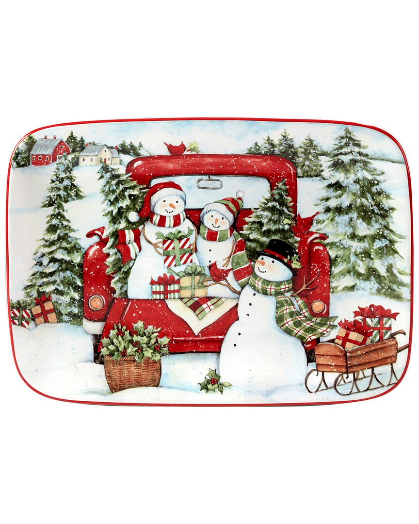 CERTIFIED INTERNATIONAL CERTIFIED INTERNATIONAL RED TRUCK SNOWMAN RECTANGULAR PLATTER