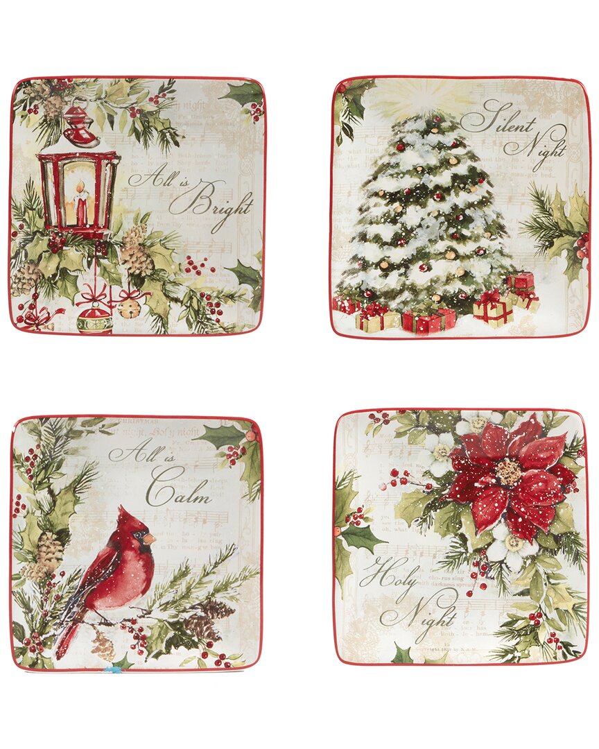 Certified International Silent Night Set Of 4 Canape Plates In Multi