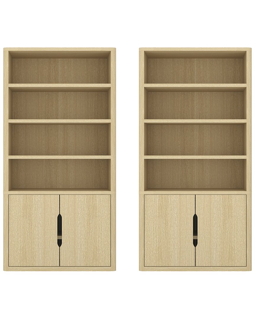 Manhattan Comfort Set Of 2 Rivington Modern Bookcase Cabinets (4-shelf) In Brown