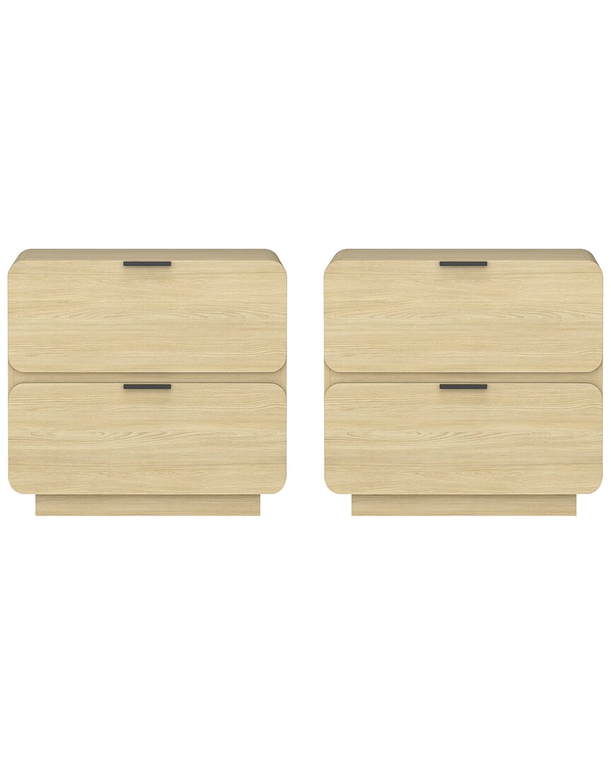 Manhattan Comfort Set Of 2 Chrystie Contemporary Modern Nightstands (2-drawer) In Neutral