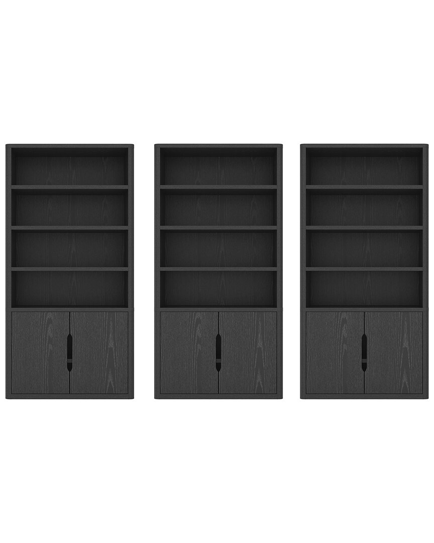 Manhattan Comfort Set Of 3 Rivington Modern Bookcase Cabinets (4-shelf) In Black