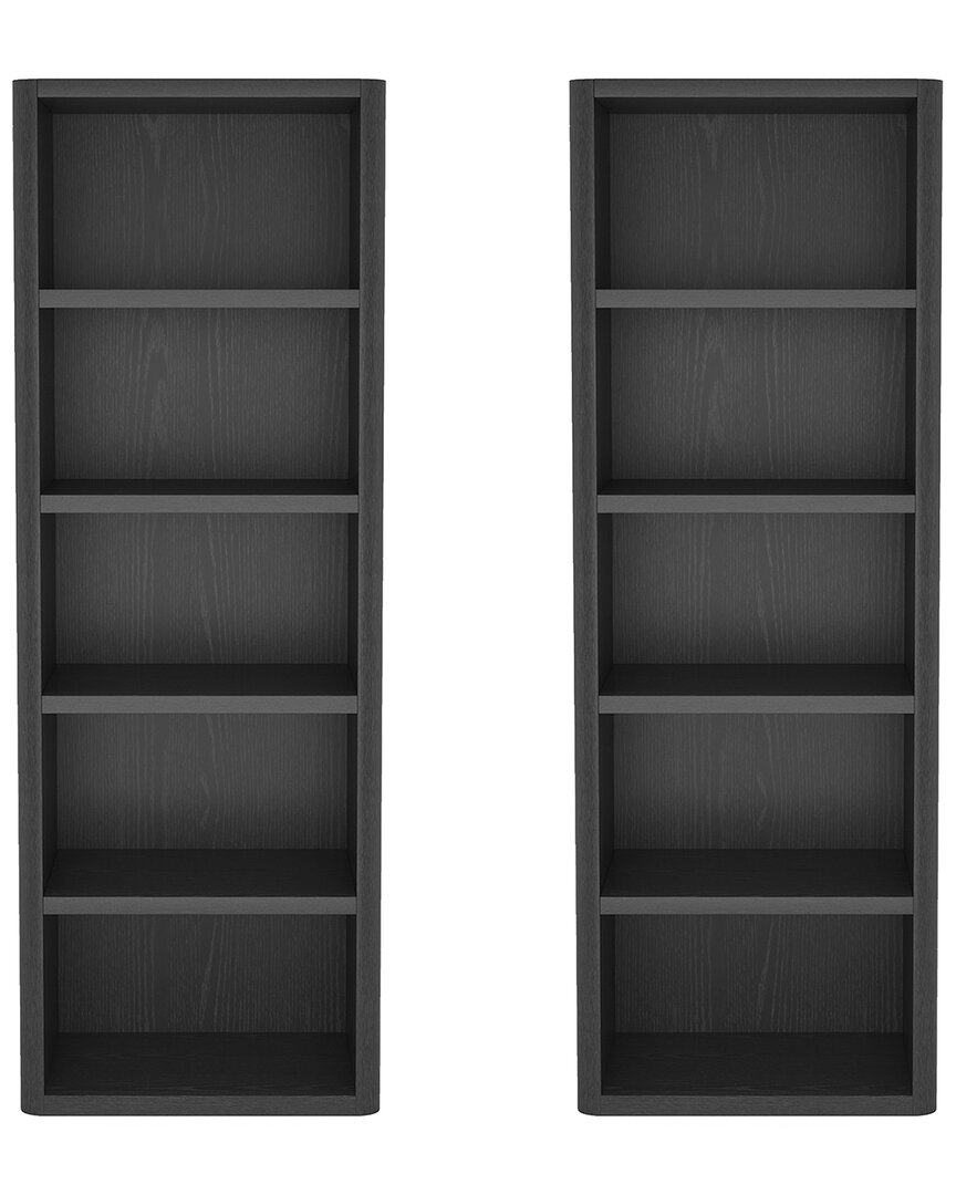 Manhattan Comfort Set Of 2 Rivington Modern Open Bookcases (5-shelf) In Black