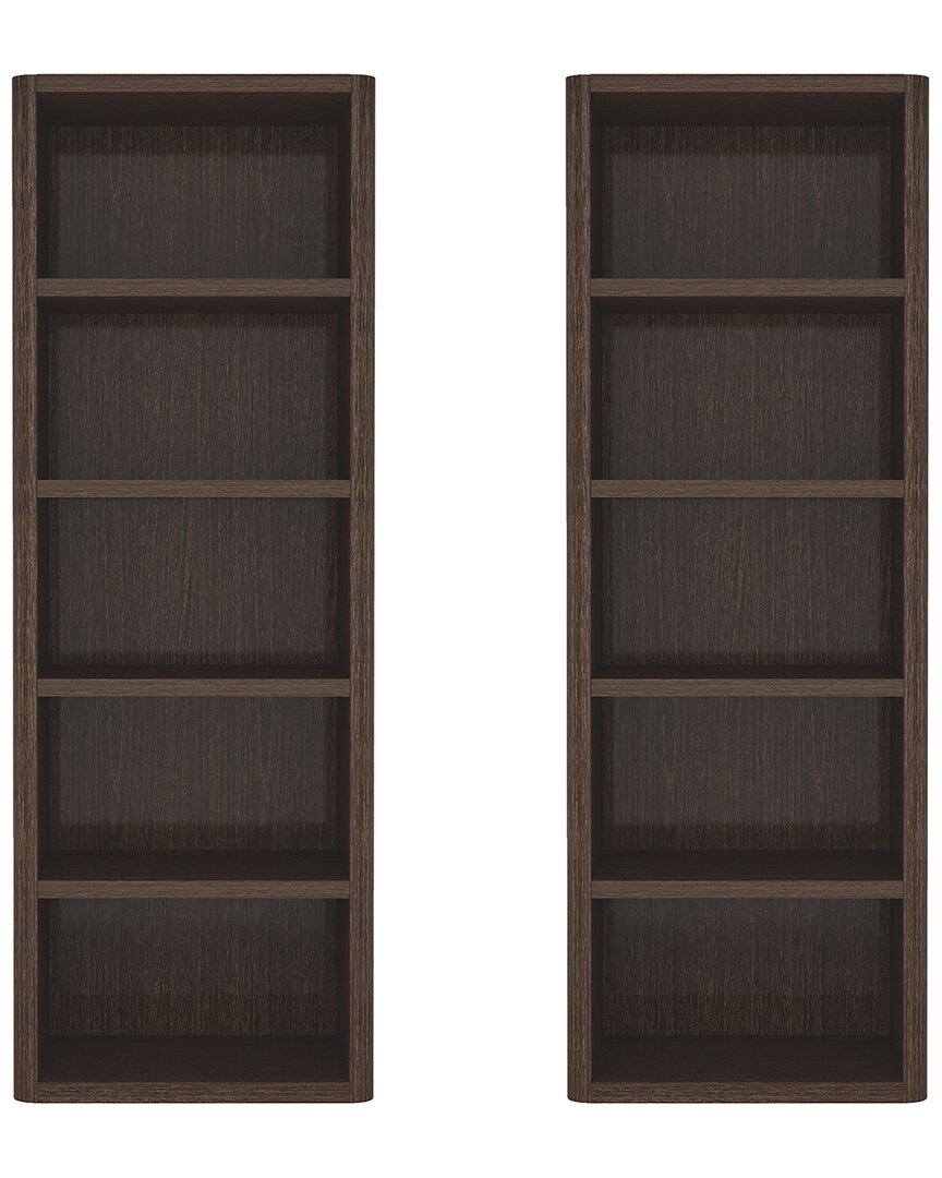 Manhattan Comfort Set Of 2 Rivington Modern Open Bookcases (5-shelf) In Brown