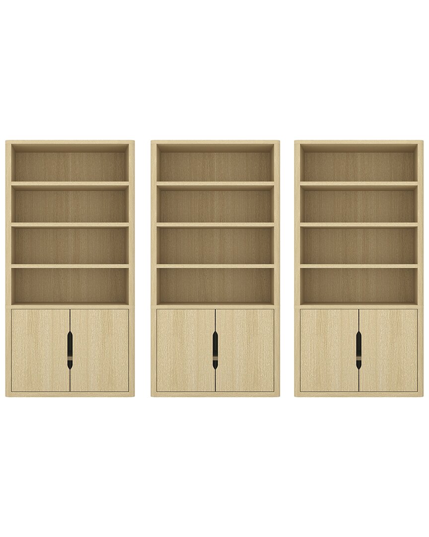 Manhattan Comfort Set Of 3 Rivington Modern Bookcase Cabinets (4-shelf) In Neutral