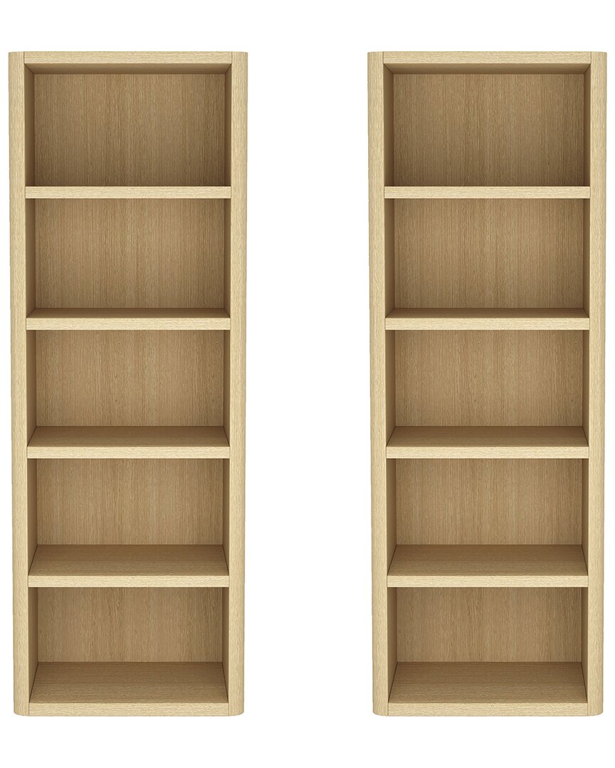 Manhattan Comfort Set Of 2 Rivington Modern Open Bookcases (5-shelf) In Neutral