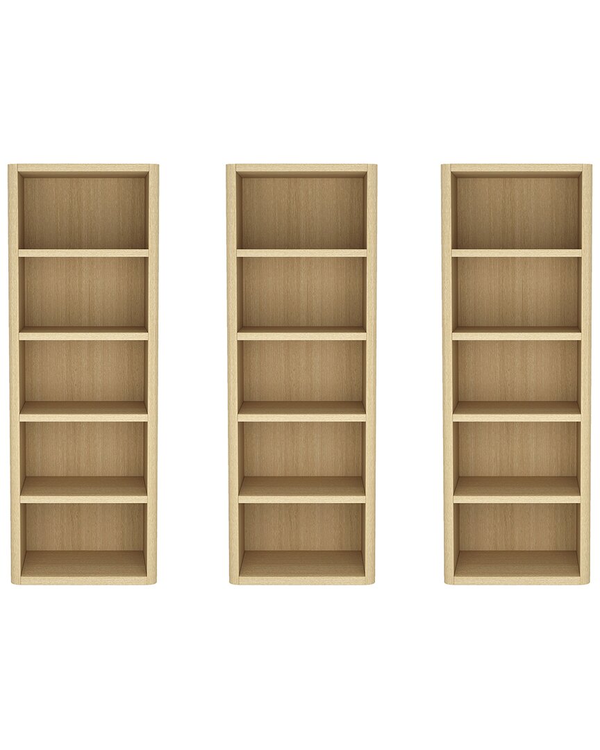 Manhattan Comfort Set Of 3 Rivington Modern Open Bookcases (5-shelf) In Neutral