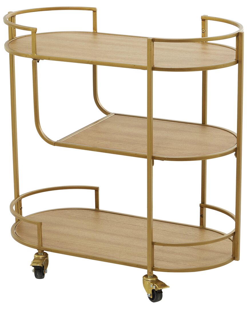 Peyton Lane Contemporary Oval Gold Wood Bar Cart