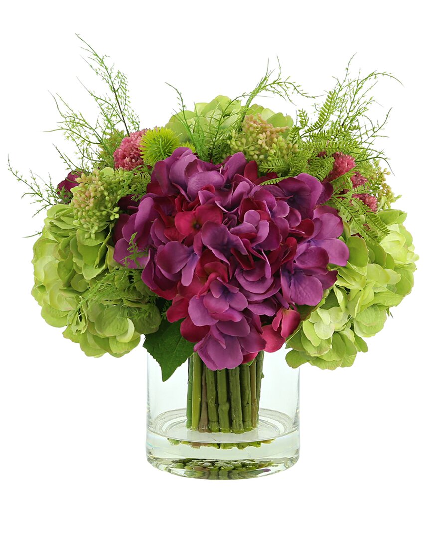 Creative Displays Fuchsia And Green Hydrangea Floral Arrangement In Purple
