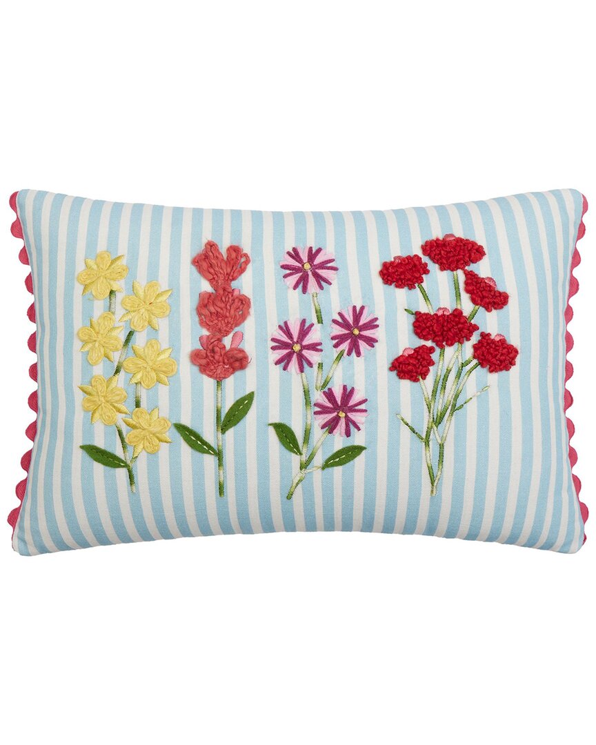 Peking Handicraft Stripe Floral Embroidered Pillow