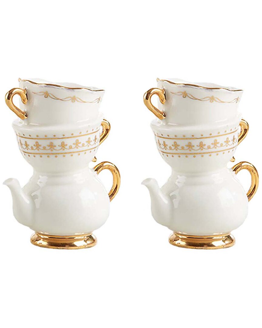 Kate Aspen Set Of 2 Tea Time Whimsy Ceramic Bud Vases In White