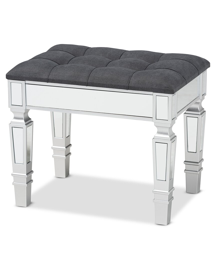 Baxton Studio Hedia Upholstered And Wood Ottoman In Grey