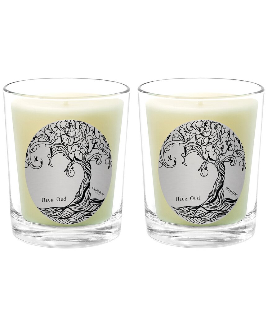 Qualitas Fleur Oud Two Scented Beeswax Candle Set In White