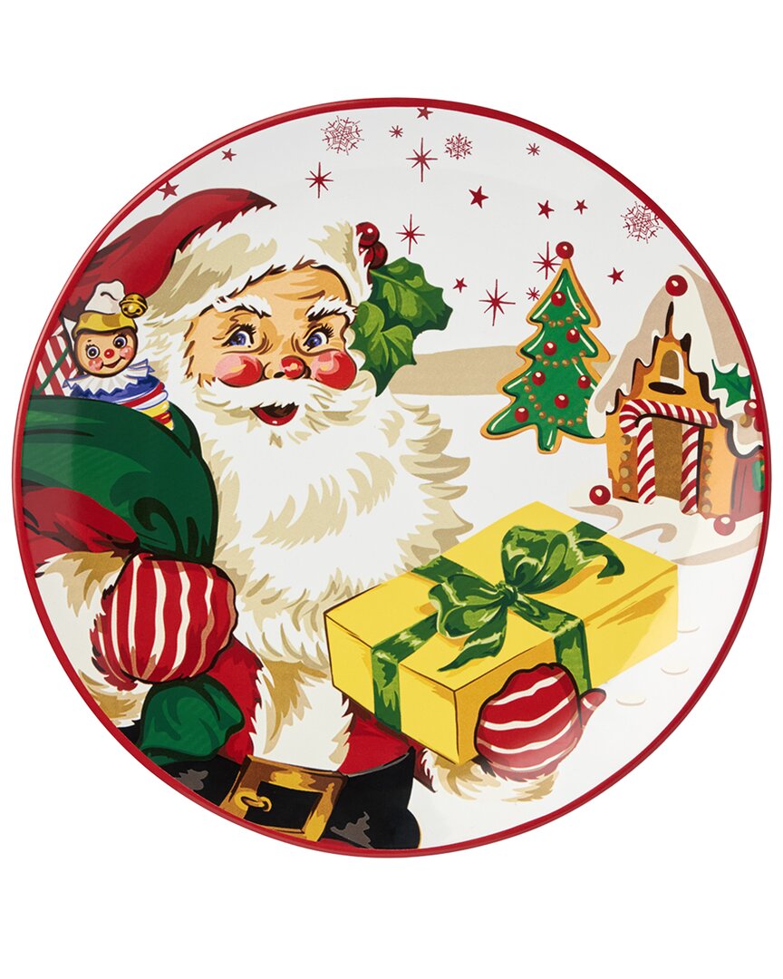 Certified International Santa's Retro Christmas Set Of 4 Dinner Plates In Multi