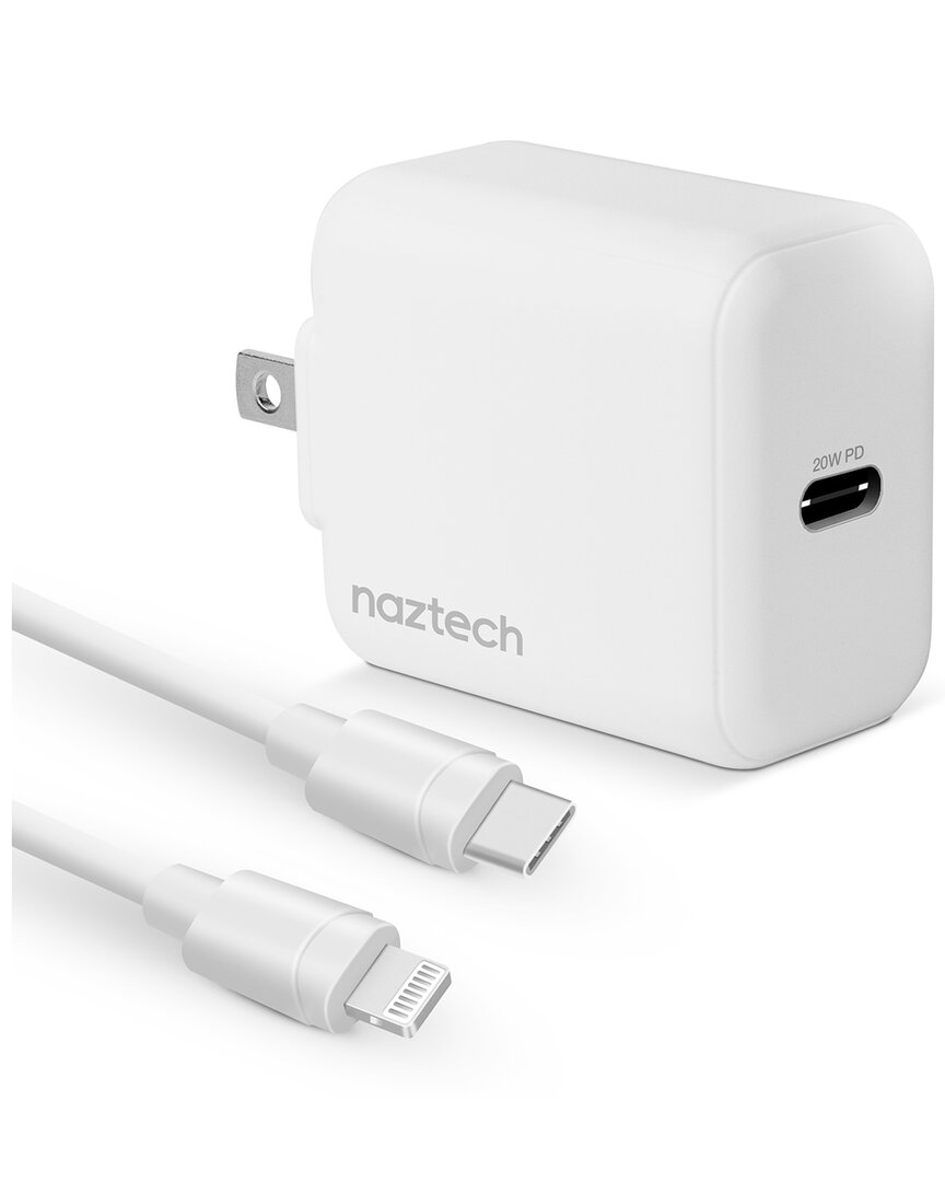 Naztech 20w Usb-c Pd Wall Charger & Usb-c To Lightning Cable In White