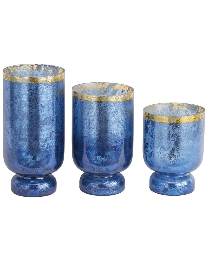 Peyton Lane Set Of 3 Glam Round Blue Glass Candle Holder