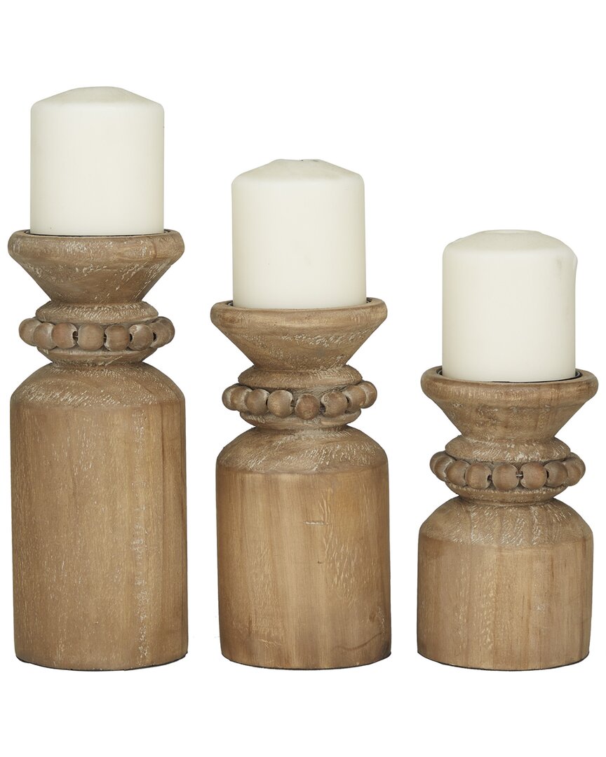 Peyton Lane Set Of 3 Traditional Brown Wood Candle Holder