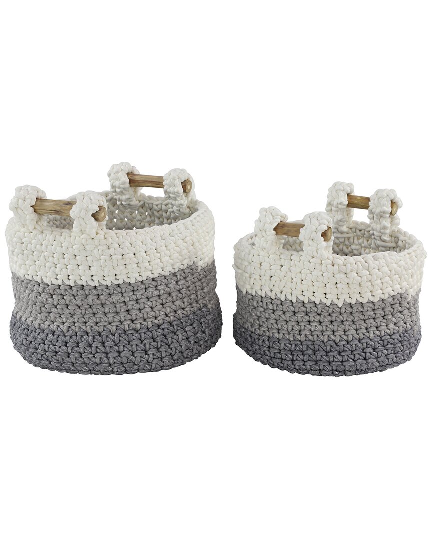 Peyton Lane Set Of 2 Bohemian Round White Polyester Storage Basket