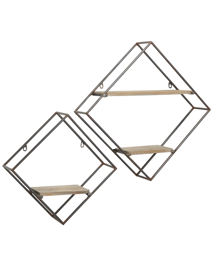 The Novogratz Set Of 2 Black Metal Diamond 3 Shelves Wall Shelf