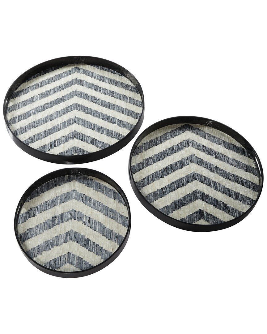 Peyton Lane Set Of 3 Coastal Round Black Shell Tray