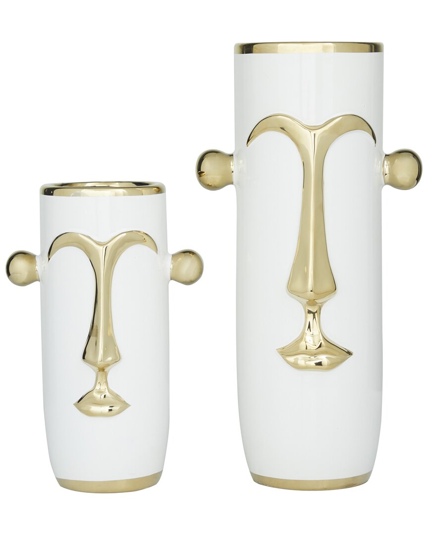 Peyton Lane Set Of 2 Modern Abstract White Ceramic Vase
