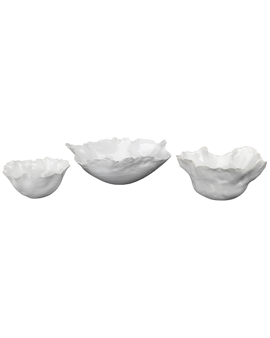 Jamie Young Set Of 3 Fleur Ceramic Bowls