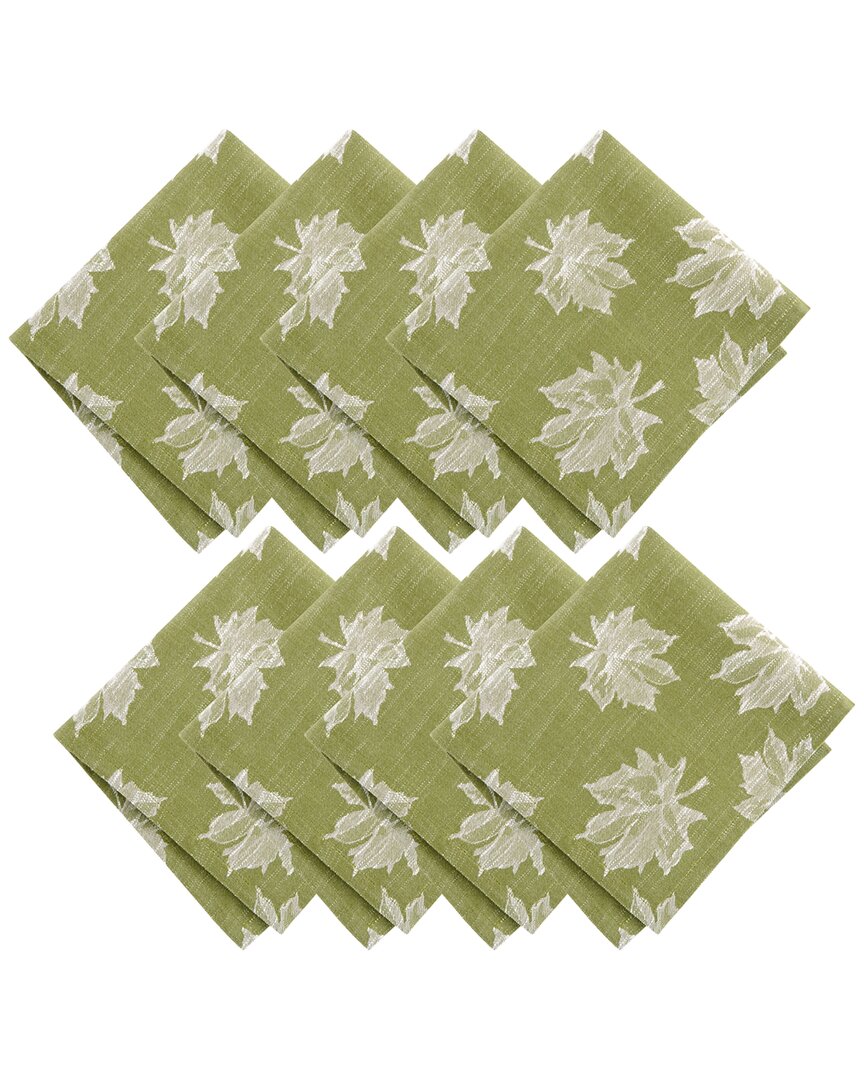 Elrene Home Fashions Set Of 8 Falling Leaves Jacquard Napkins In Green
