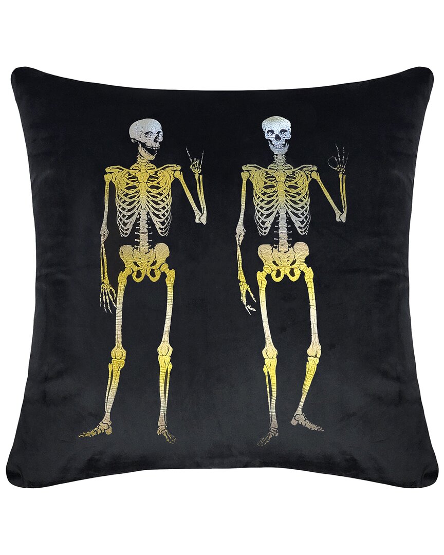 Edie Home Edie@home Velvet Halloween Rocker Skeletons Decorative Pillow In Black