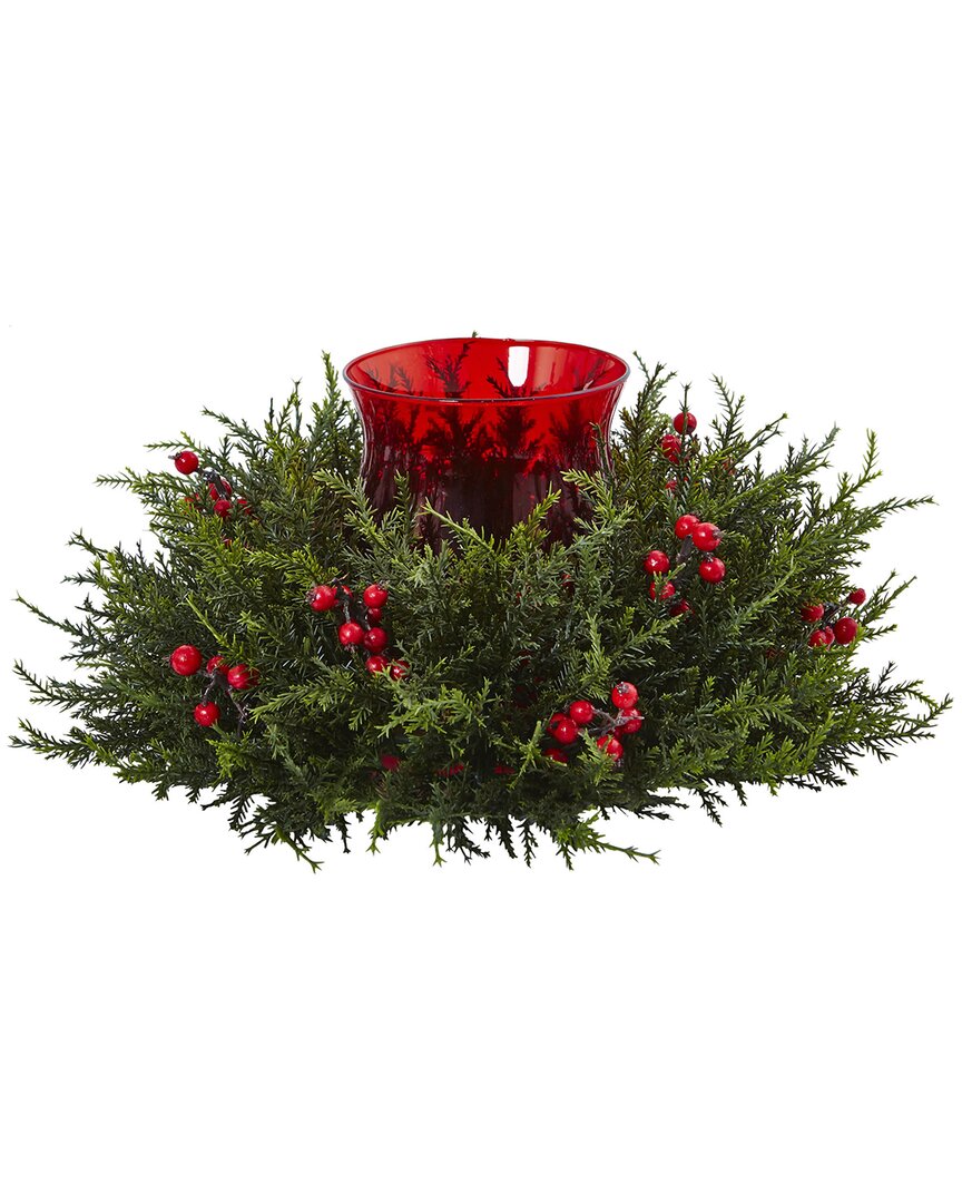 Nearly Natural Cedar Berry Candelabrum In Green