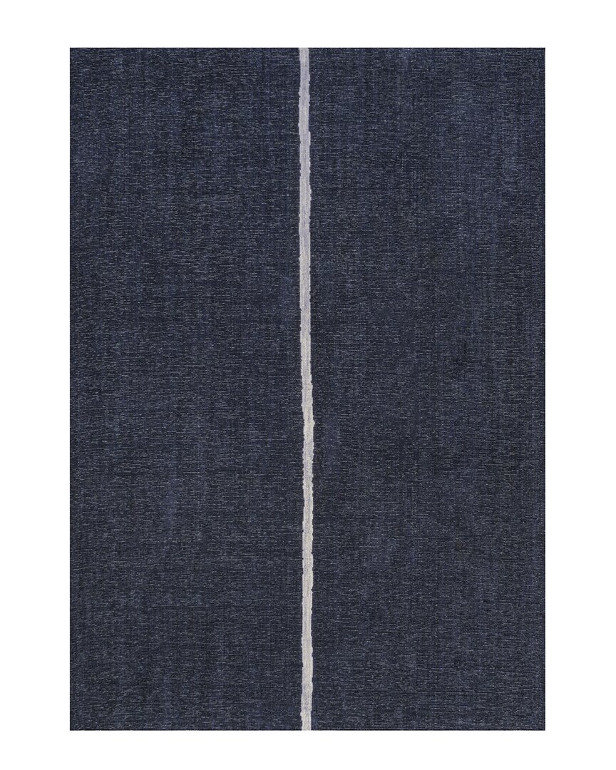 Shop Jonathan Y Linja Solid Centre Stripe Machine-washable Rug In Navy