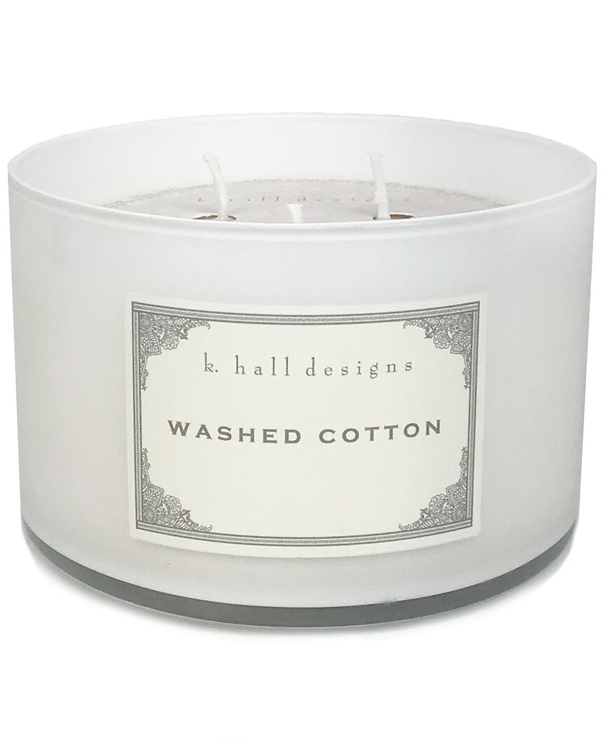 K. Hall Designs Washed Cotton White Glass Candle