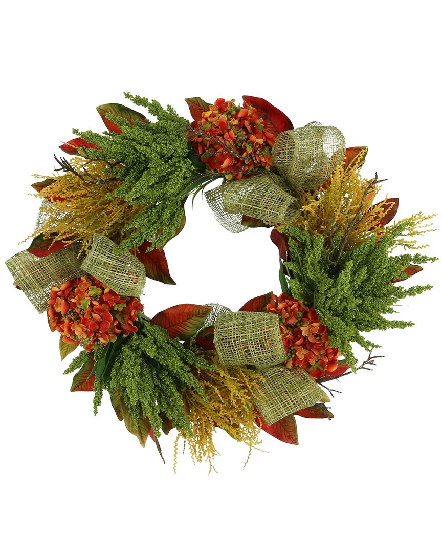 CREATIVE DISPLAYS CREATIVE DISPLAYS 25IN ORANGE HYDRANGEA AND HEATHER FALL WREATH WITH BOWS