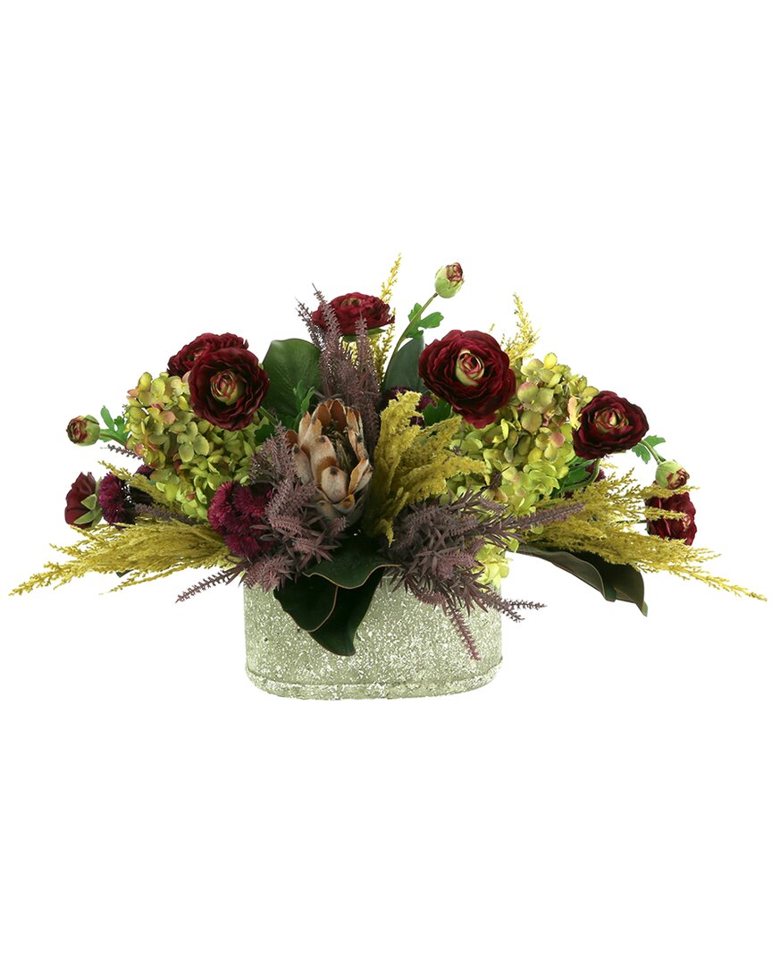 Creative Displays Burgundy Ranunculus, Green Hydrangea And Protea Fall Flower Arrangement