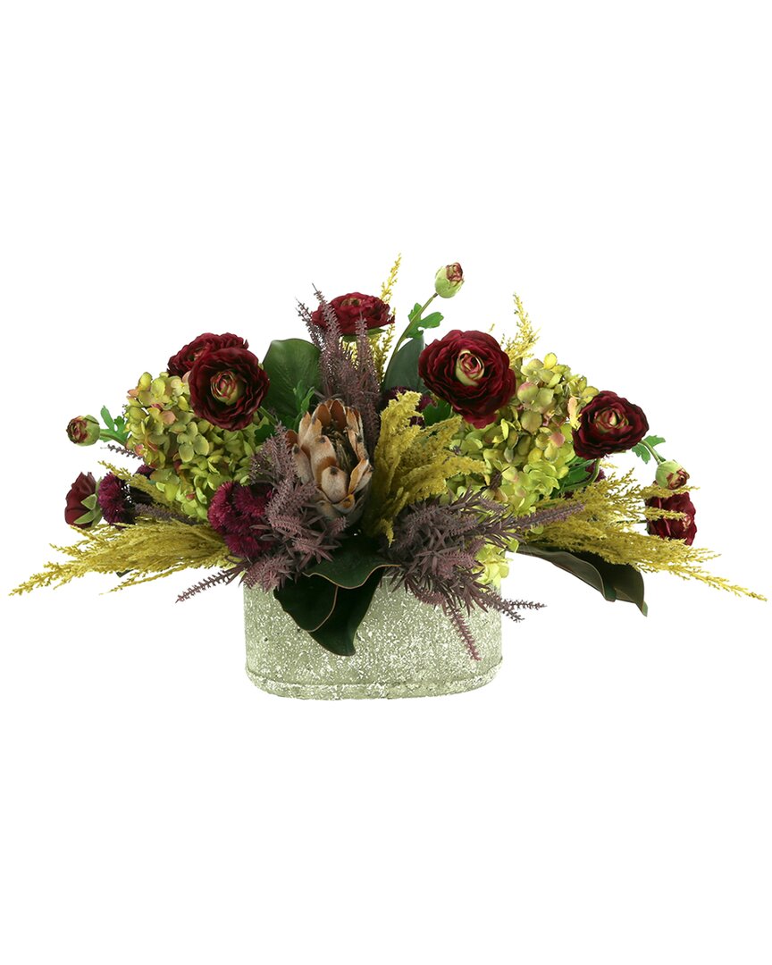 Creative Displays Fall Arrangement W/ Ranunculus, Hydrangea And Protea In Burgundy