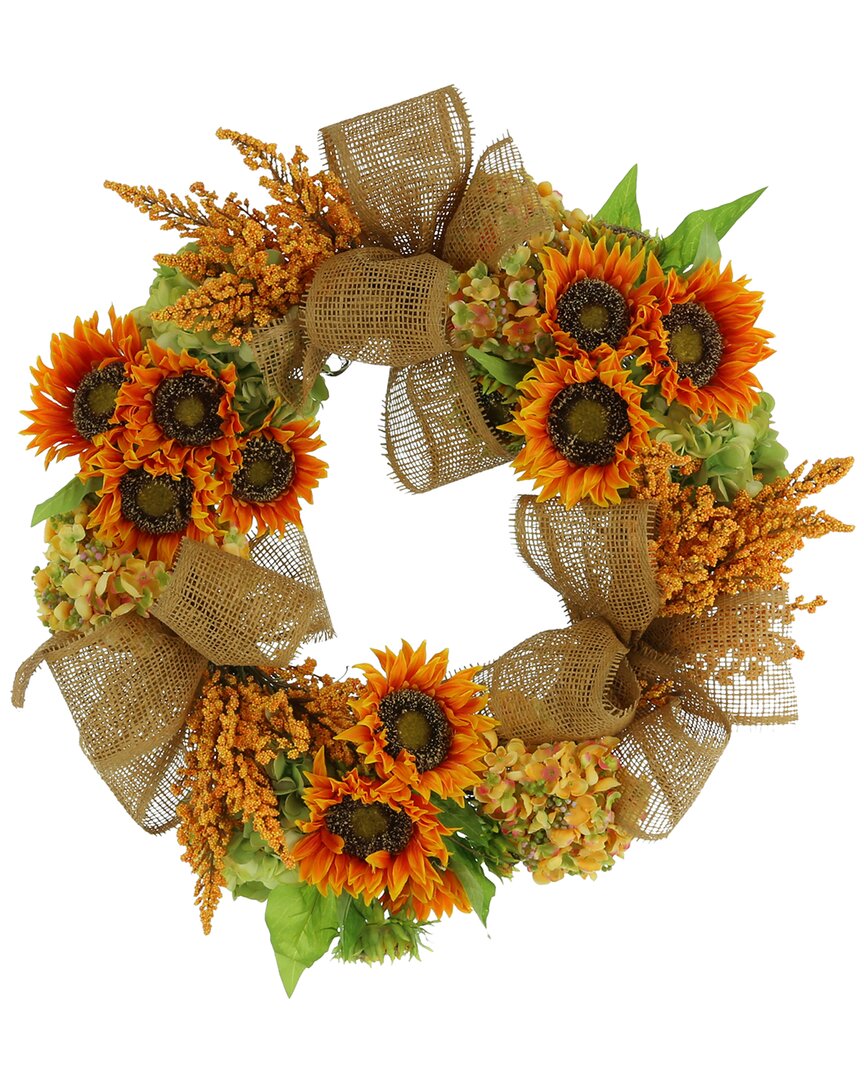 Creative Displays Fall Wreath W/ Sunflowers, Hydrangea And Heather In Orange
