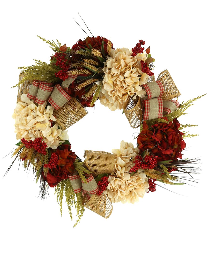 Creative Displays 26in Hydrangea And Wheat Fall Arrangement With Burlap Bows In Cream