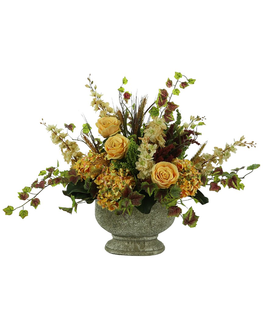 Creative Displays Delphinium, Roses And Hydrangea Fall Floral Display In Orange