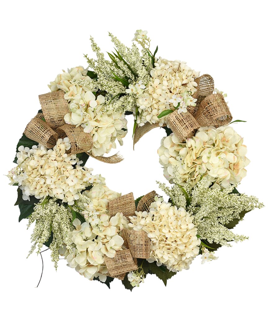 Creative Displays 23in Cream Hydrangea And Heather Wreath With Bows