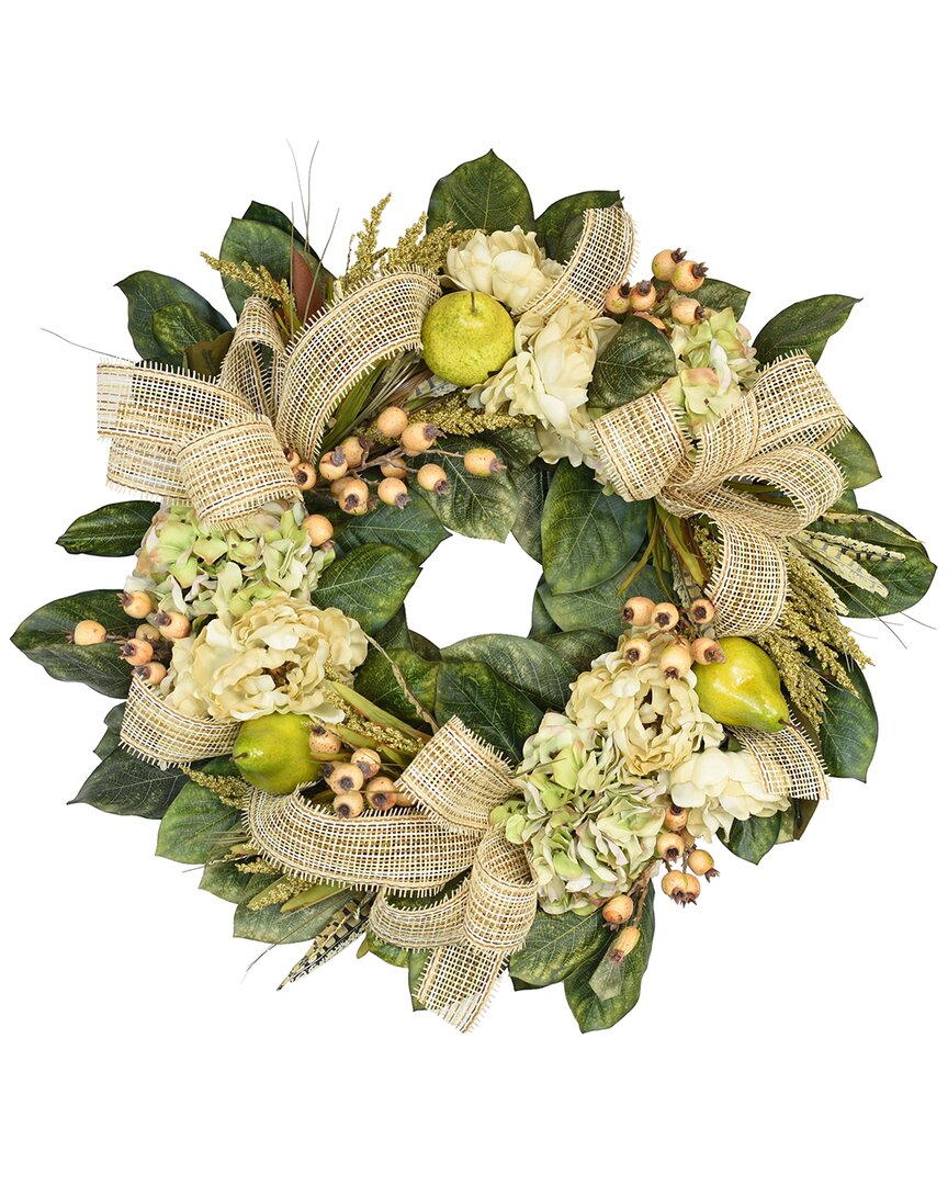Creative Displays 31in Wreath Decorated With Green Hydrangeas, Peonies, Berries And Pears