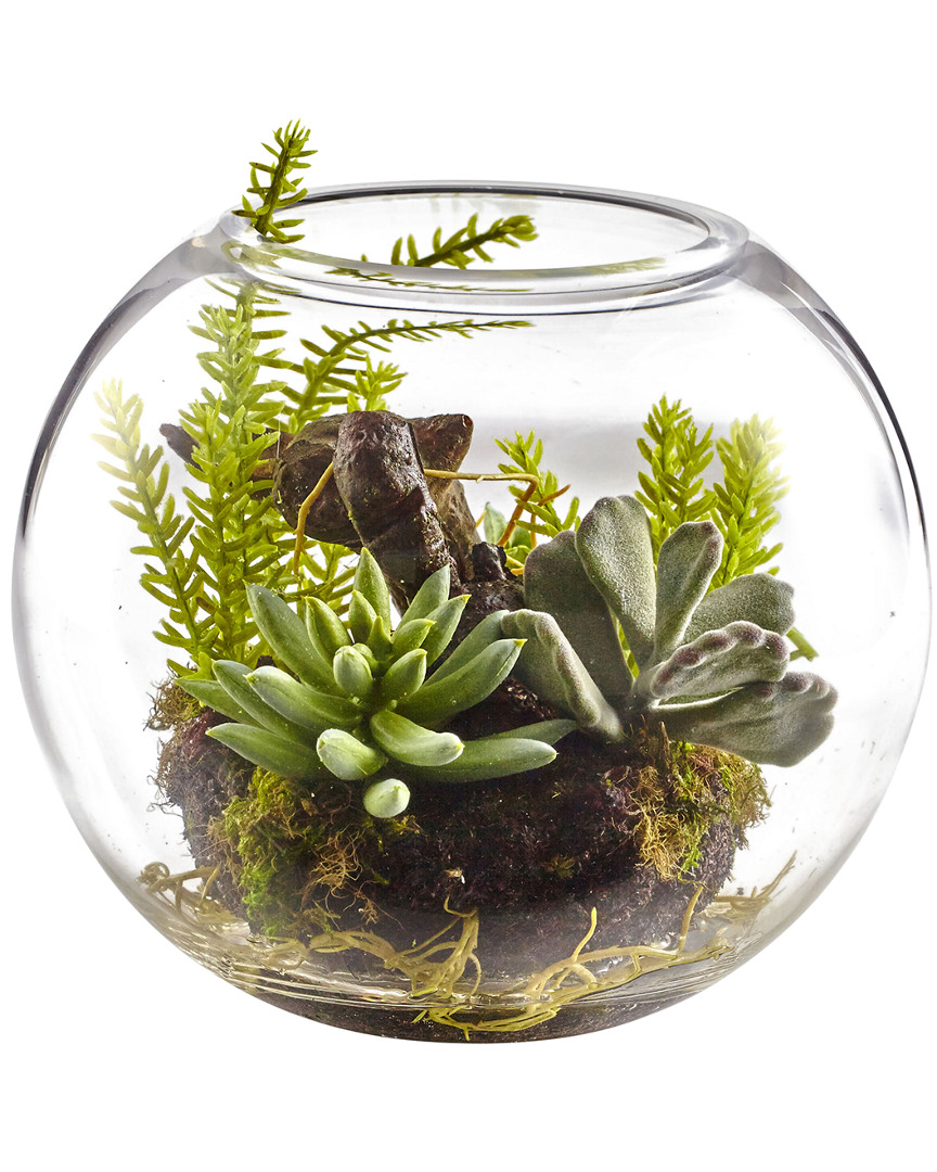 Nearly Natural Mix Succulent Garden With Glass Vase