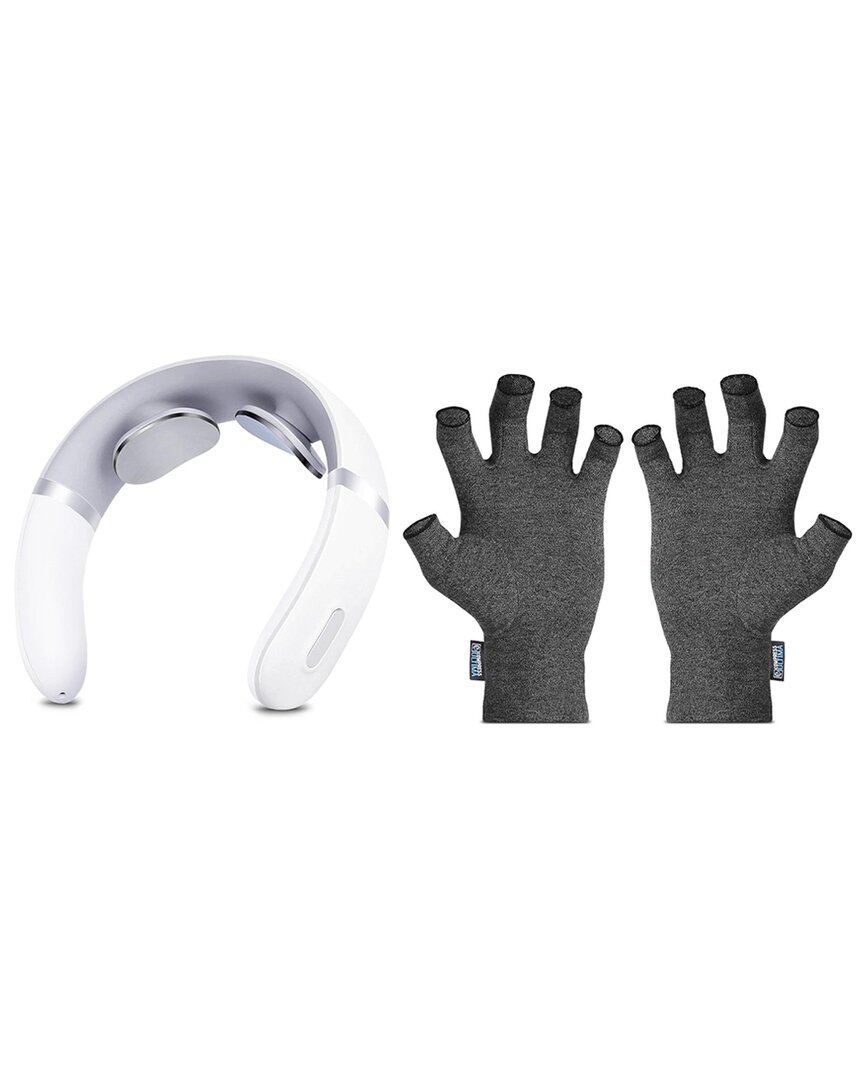 Relaxultima Portable Tens Neck Massager & Compressultima Compression Gloves Bundle - Medium