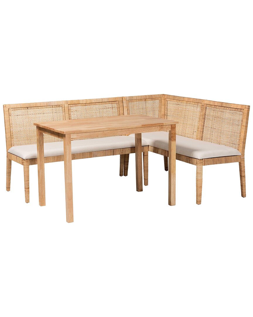 Baxton Studio Kalimantan Bohemian Rattan 3pc Dining Nook Set