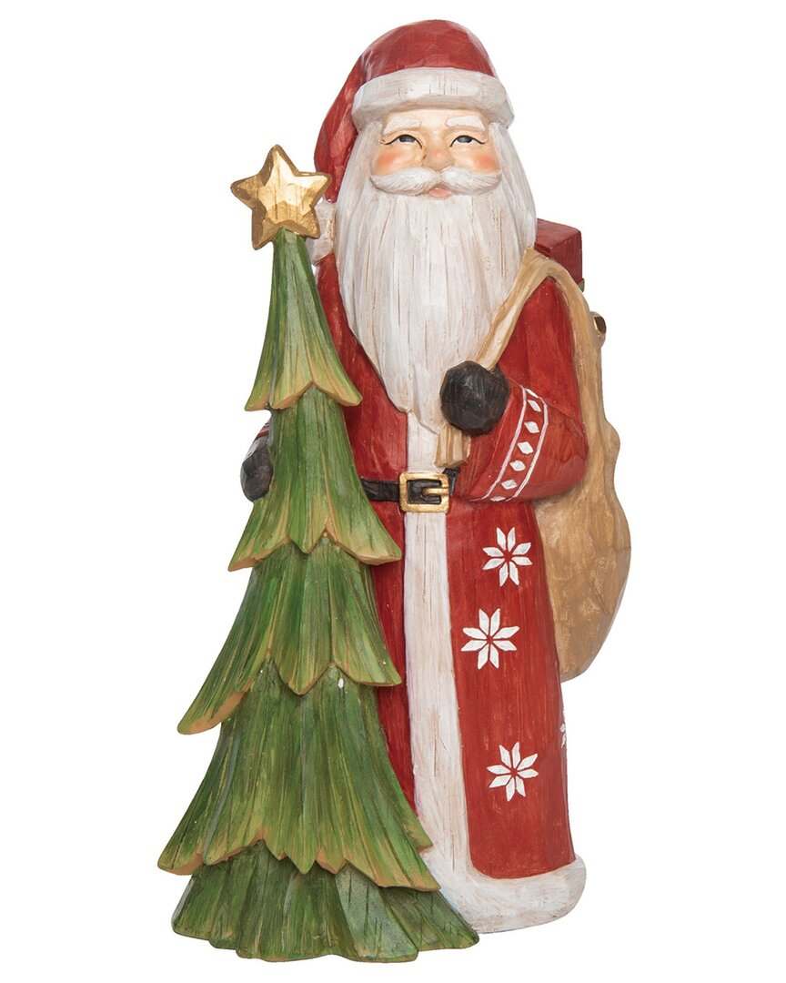 Transpac Resin 11.5in Multicolored Christmas Whittled Rustic Santa Decor