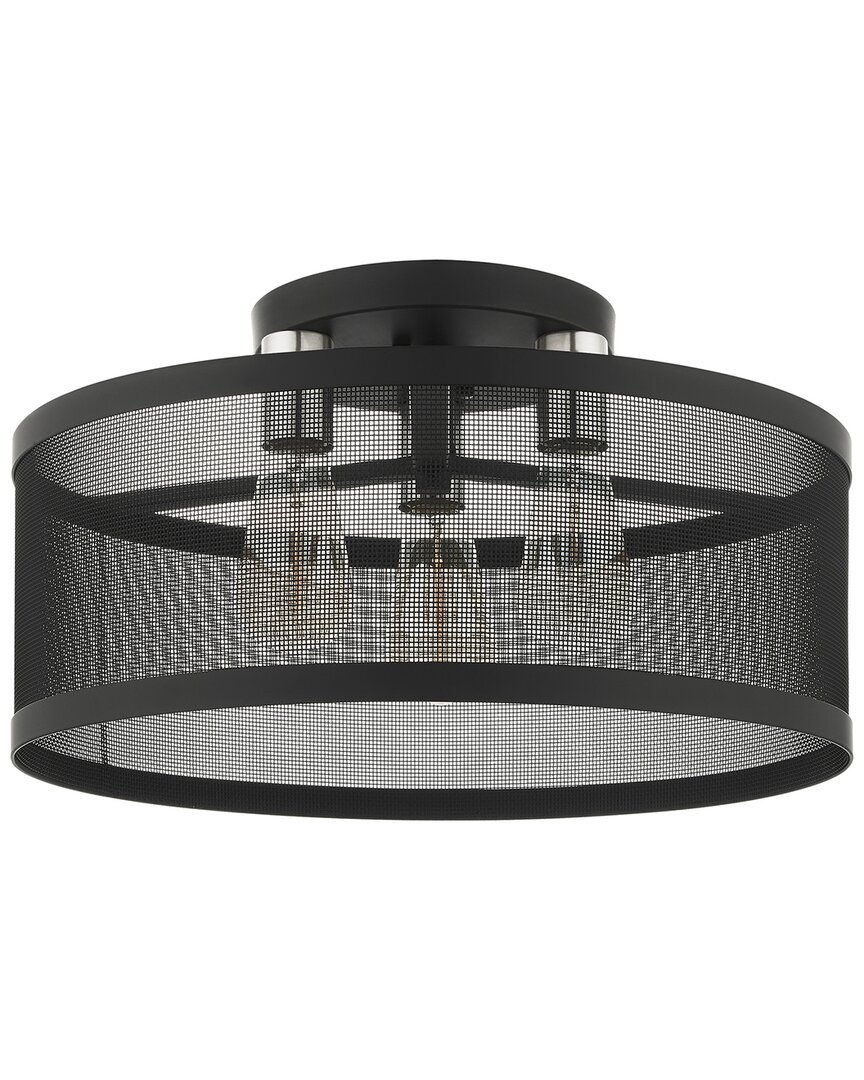 Livex Lighting 3-light Black With Brushed Nickel Accents Semi Flush Pendant
