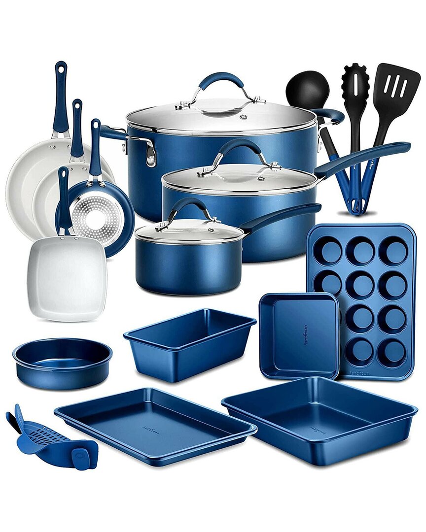 Nutrichef 20pc Non-stick Cookware Set In Blue